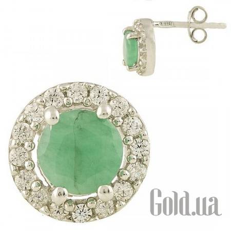 Серьги-гвоздики Серебряные серьги с изумрудами и куб. циркониями