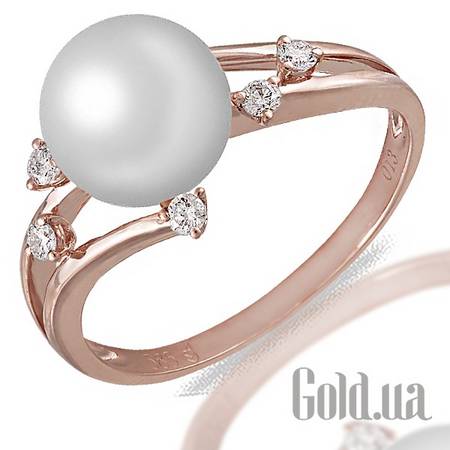 Кольцо Женское золотое кольцо с бриллиантами и жемчугом, 16
