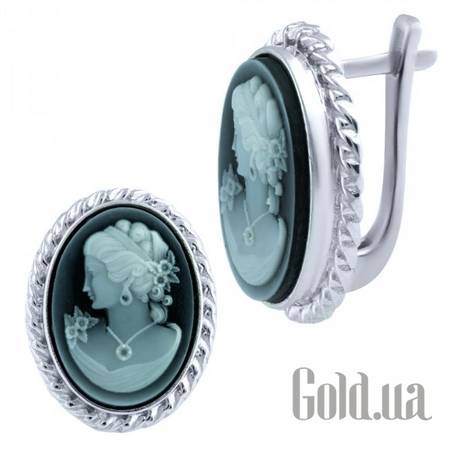 Серьги Серебряные серьги с ониксами и перламутром