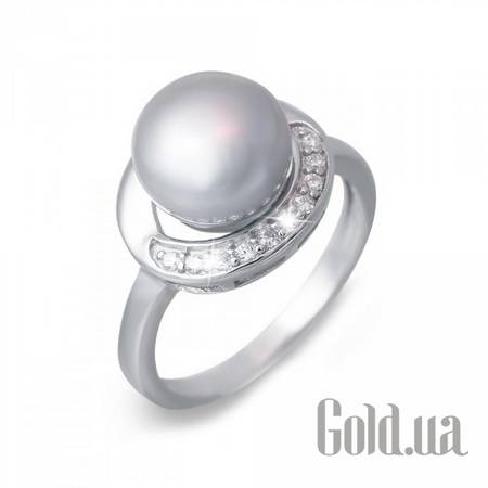 Женские кольца Женское серебряное кольцо с жемчугом и куб. циркониями, 18.5