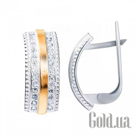 Серьги Серебряные серьги с куб. циркониями и вставками из золота