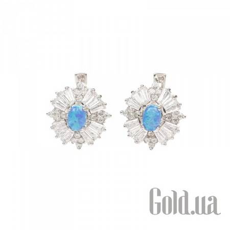 Серьги Серебряные серьги с куб. циркониями и синт. опалами