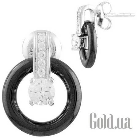 Серьги-гвоздики Серебряные серьги с керамикой и куб. циркониями