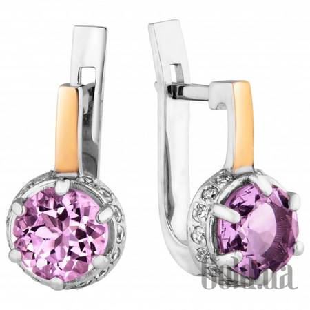 Серьги Серебряные серьги с аметистами, куб. циркониями и вставками из золота