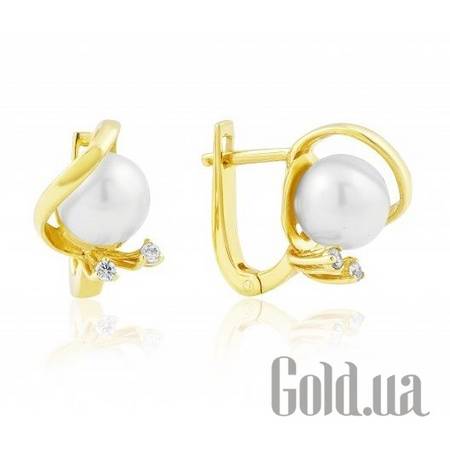 Серьги Золотые серьги с жемчугом и куб. циркониями