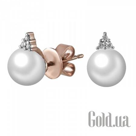 Серьги-гвоздики Золотые серьги с бриллиантами и жемчугом