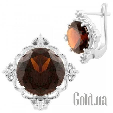 Серьги Серебряные серьги с гранатами и куб. циркониями