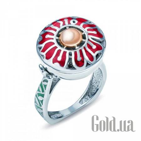 Женские кольца Женское серебряное кольцо с золотой вставкой и эмалью, 17.5