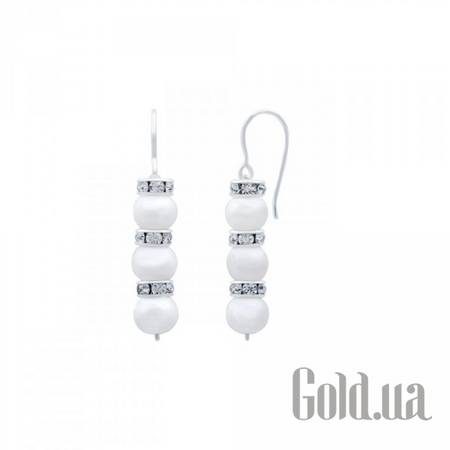 Серьги с подвесками Серебряные серьги с жемчугом и куб. циркониями