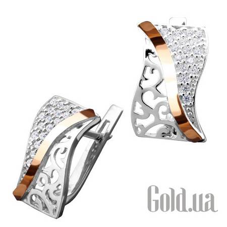 Серьги Серебряные серьги с куб. циркониями в позолоте