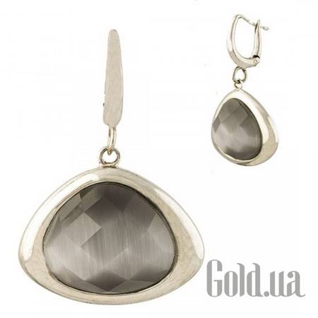 Серьги с подвесками Серебряные серьги с кошачьим глазом