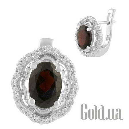 Серьги Серебряные серьги с гранатами и куб. циркониями