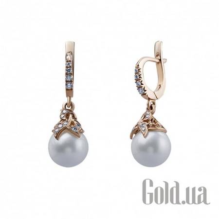 Серьги с подвесками Золотые серьги с бриллиантами и жемчугом