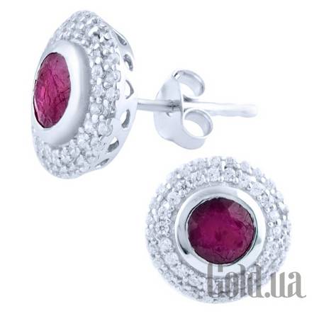 Серьги-гвоздики Серебряные серьги с рубинами и куб. циркониями
