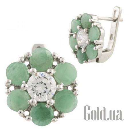 Серьги Серебряные серьги с изумрудами и куб. циркониями