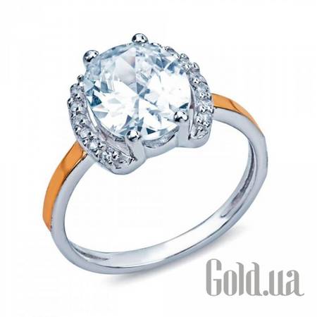 Кольцо Серебряное кольцо с куб. циркониями и вставками из золота, 17.5