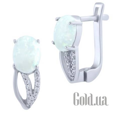 Серьги Серебряные серьги с опалами и куб. циркониями