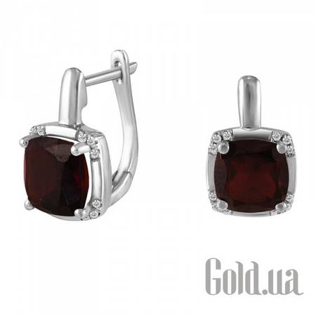 Серьги Золотые серьги с гранатами и бриллиантами