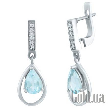 Серьги с подвесками Серебряные серьги с топазами и куб. циркониями