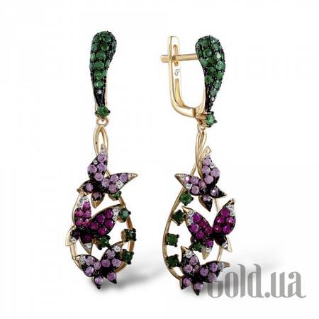 Серьги с подвесками Золотые серьги с бриллиантами, изумрудами и сапфирами
