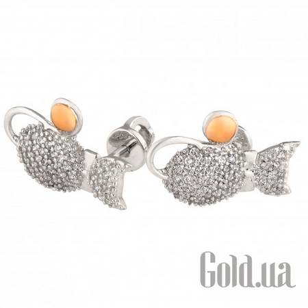 Серьги-гвоздики Серебряные серьги с куб. циркониями и вставками из золота