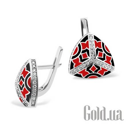 Серьги Серебряные серьги с куб. циркониями и эмалью