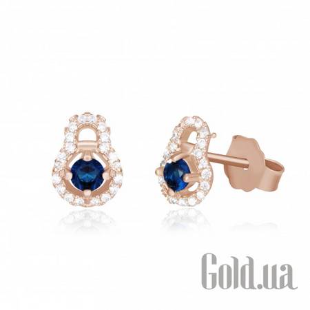 Серьги-гвоздики Серебряные серьги с куб. циркониями в позолоте