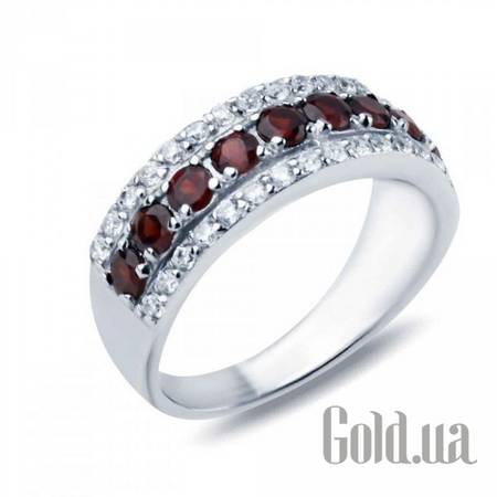 Женские кольца Женское серебряное кольцо с куб. циркониями и гранатами, 17