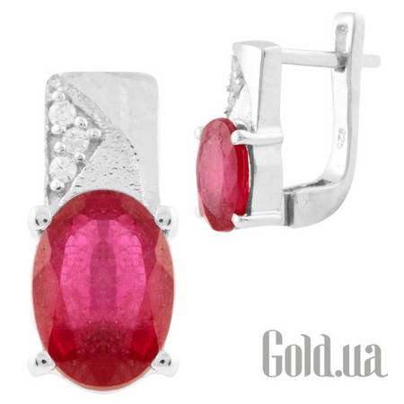 Серьги Серебряные серьги с рубинами и куб. циркониями