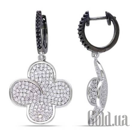 Серьги с подвесками Серебряные серьги с сапфирами (синтетич.) и шпинелью