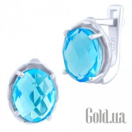 Серьги Серебряные серьги с синт. аквамаринами