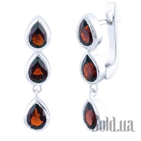 Серьги с подвесками Серебряные серьги с гранатами