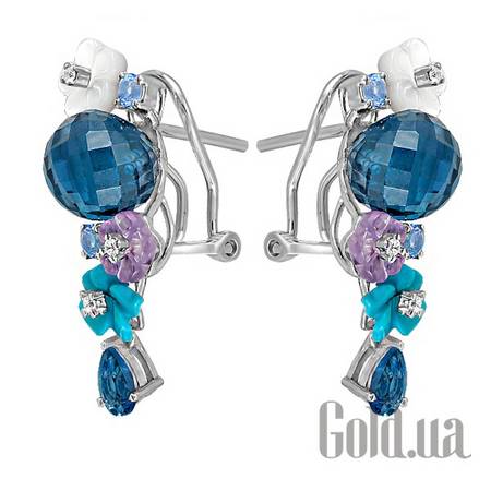 Серьги Золотые серьги с бриллиантами и драгоценными камнями