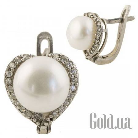 Серьги Серебряные серьги с жемчугом и куб. циркониями