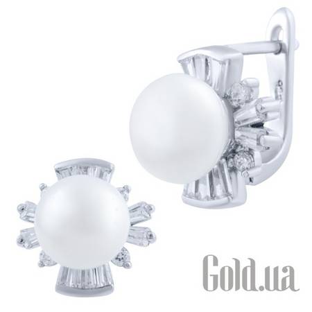 Серьги Серебряные серьги с жемчугом и куб. циркониями