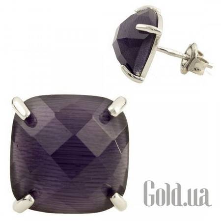 Серьги-гвоздики Серебряные серьги с кошачьим глазом