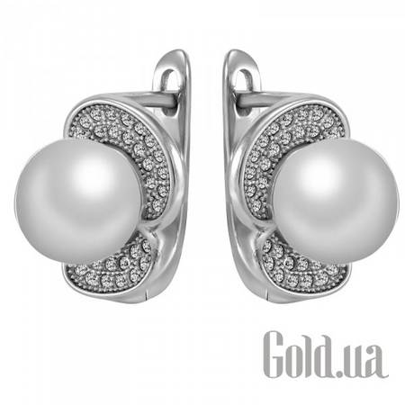Серьги Серебряные серьги с жемчугом и куб. циркониями