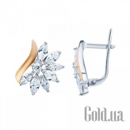 Серьги Серебряные серьги с куб. циркониями и вставками из золота