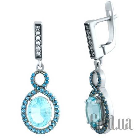 Серьги с подвесками Серебряные серьги с топазами и куб.циркониями