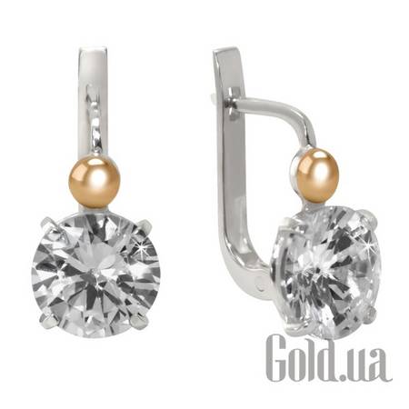 Серьги JF Серебряные серьги со вставкой из золота и куб. циркониями