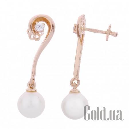 Серьги с подвесками Золотые серьги с куб.циркониями и жемчугом (культив.)