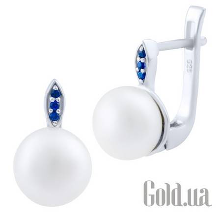 Серьги Серебряные серьги с жемчугом и синт. сапфирами