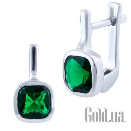 Серьги Серебряные серьги с синт. изумрудами