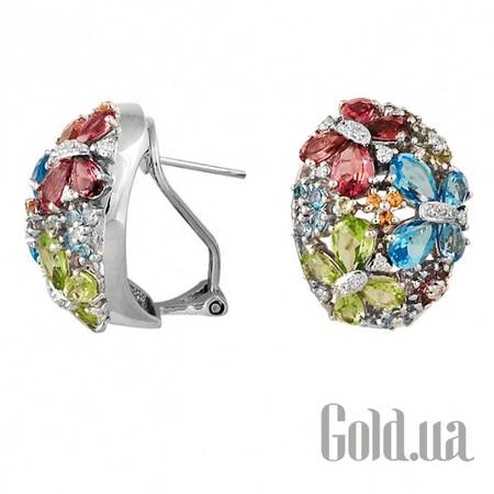 Серьги Золотые серьги с бриллиантами и полудрагоценными камнями