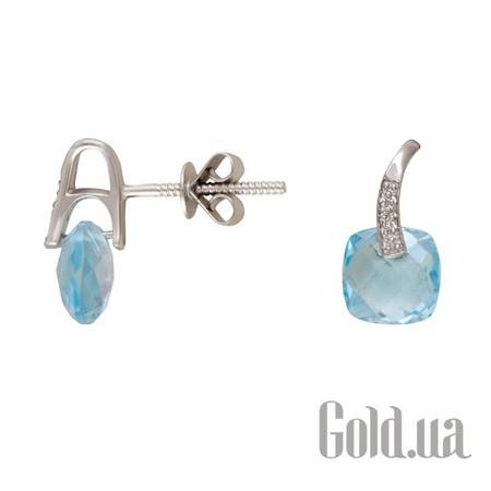 Серьги-гвоздики Золотые серьги с бриллиантами и топазами