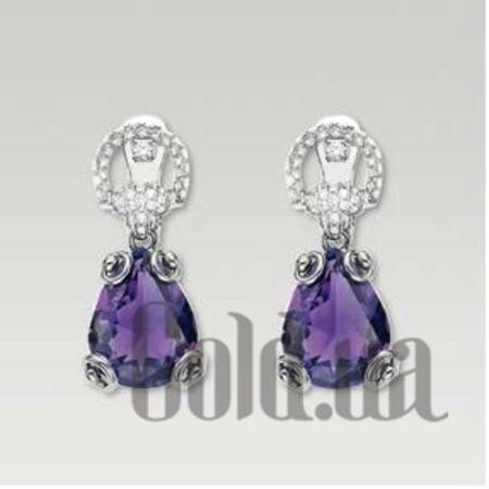 Серьги с подвесками Золотые серьги с бриллиантами и аметистами