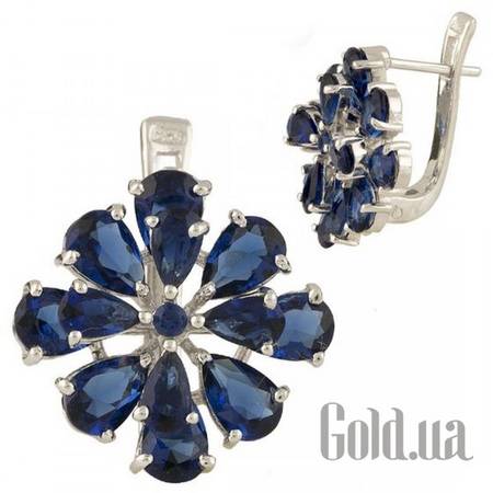 Серьги Серебряные серьги с синт. сапфирами