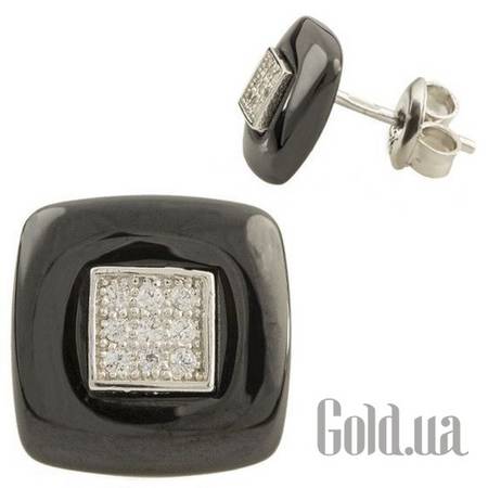 Серьги-гвоздики Серебряные серьги с керамикой и куб. циркониями