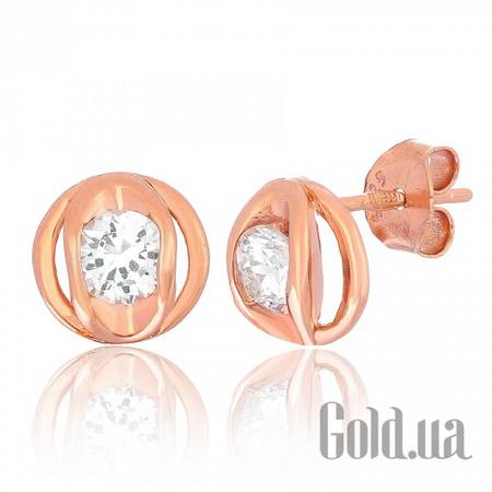 Серьги-гвоздики Серебряные серьги с  куб. циркониями в позолоте