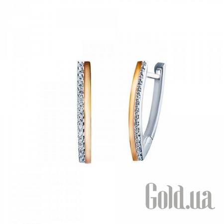 Серьги Серебряные серьги с куб. циркониями и вставками золота